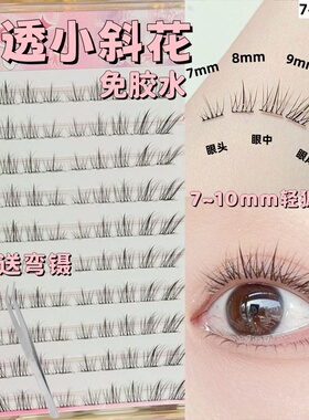 JECO免胶水短款小斜花假睫毛女自然仿真清透狐系斜飞胶水粘眼睫毛