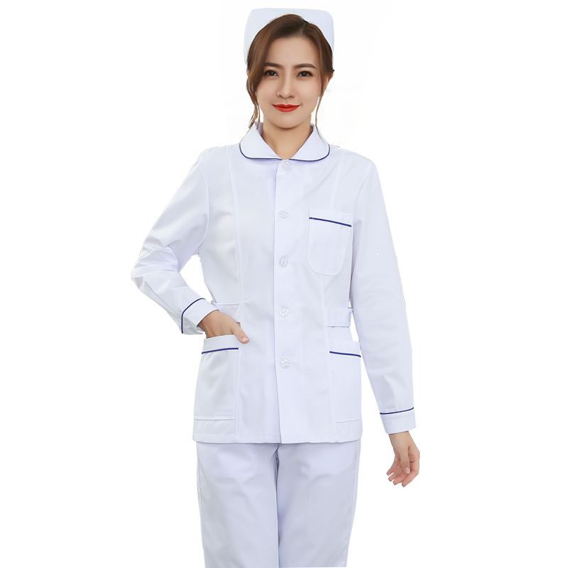 护士服蓝边长袖女分体套装工作服