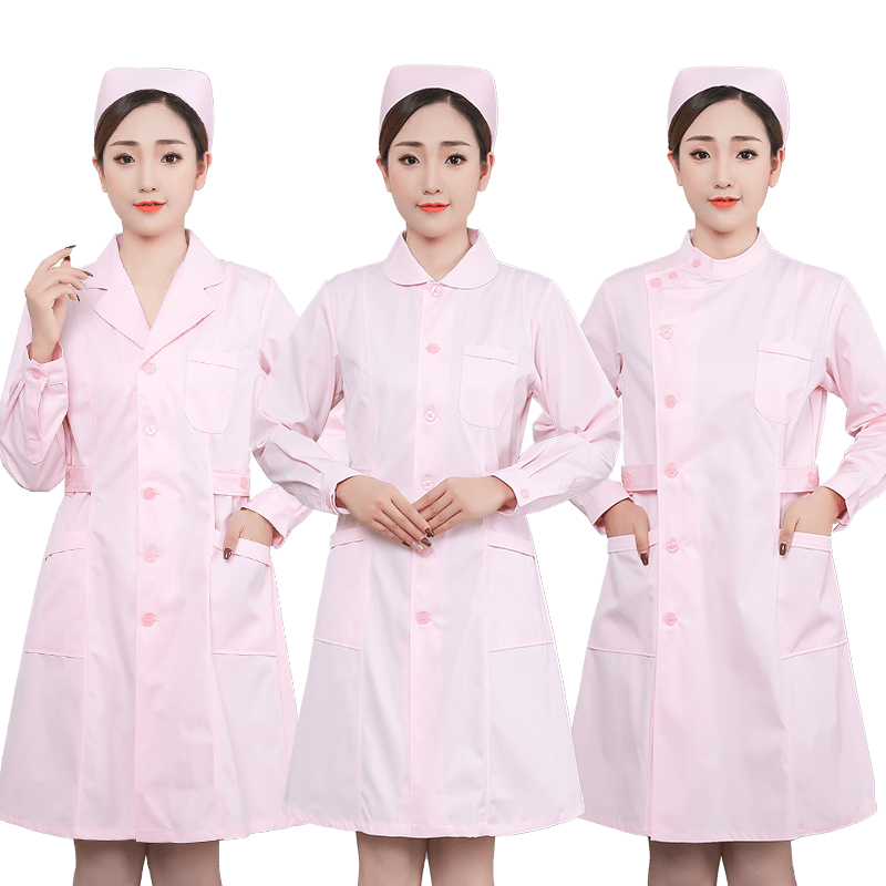 粉色护士服女长袖药店美妆工作服
