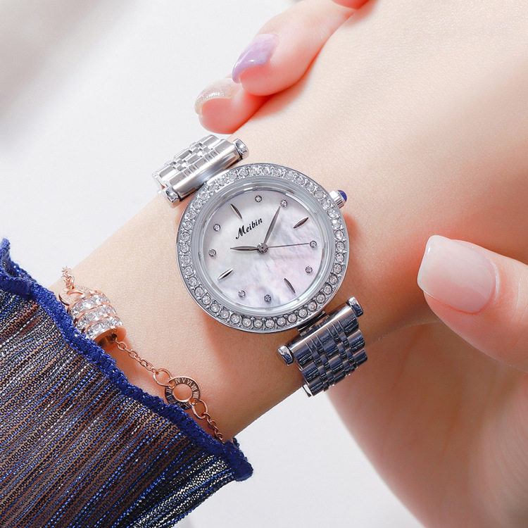 meibin美宾品牌手表时尚镶钻贝母面热销女士石英腕表直播腕表