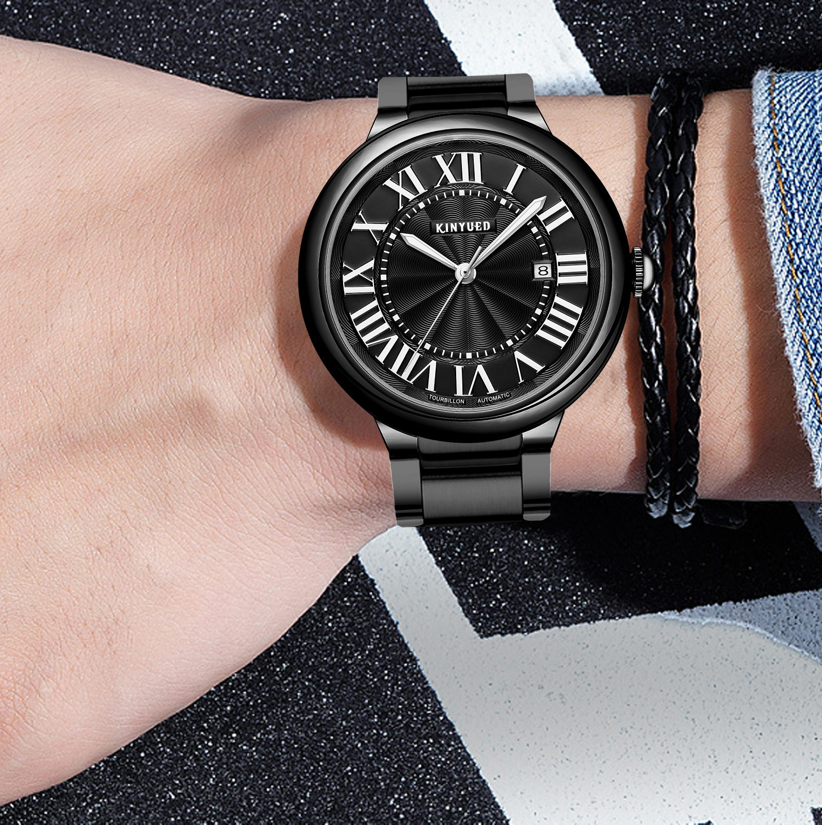 进口机芯陀飞轮全自动机械表kinyued男士休闲时尚防水商务腕表