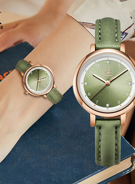 SHENGKE胜刻女士手表厂家直销时尚简约休闲防水清新小绿表石英表