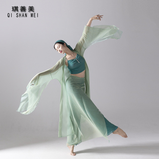 古典舞练功服女青蛇白蛇交叉领系带舞蹈服装演出服纱衣飘逸女剧目