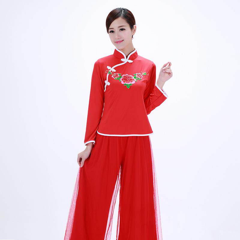 新款中国风秧歌长袖广场舞服装新款套装上衣中老年舞蹈服女成人舞