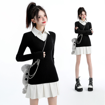 【原创】学院风假两件连衣裙