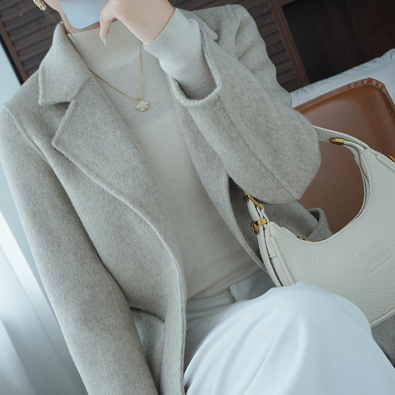 双面羊绒大衣女中长款小个子宽松