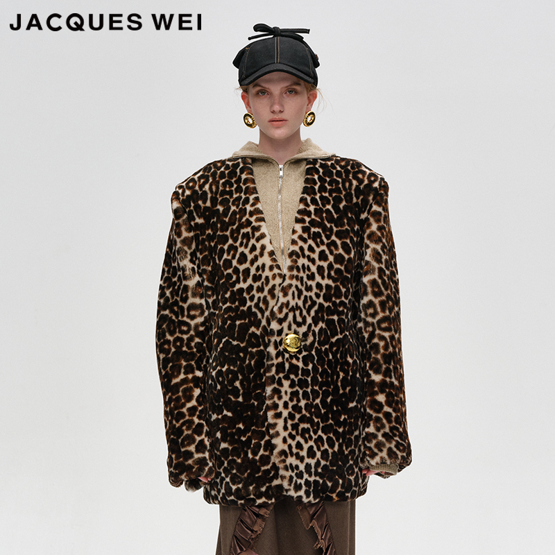 JACQUESWEI复古豹纹皮毛一体外套