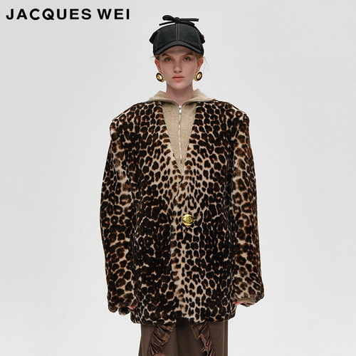 JACQUESWEI复古豹纹皮毛一体外套
