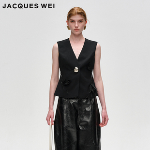 黑色手工缝花一粒扣马甲 设计师官方店2024AW秋冬新款 JACQUES WEI