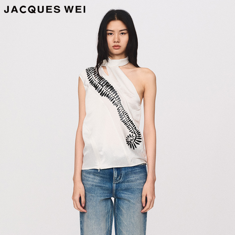 JACQUES WEI 设计师官方店2024SS春夏光泽感醋酸缎面挂脖露肩上衣