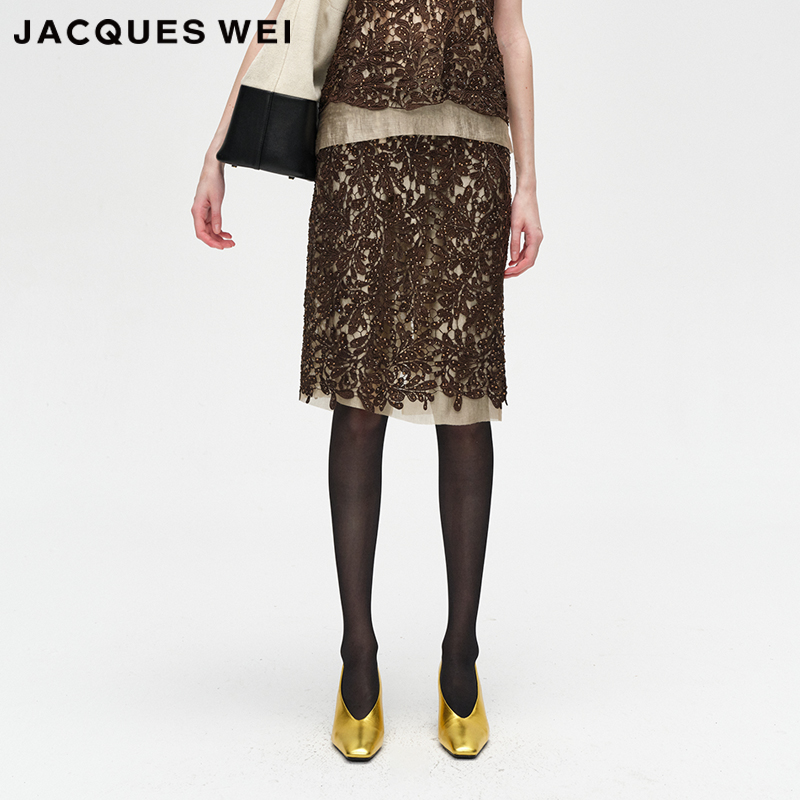 JACQUESWEI官方店棕色烫钻半裙