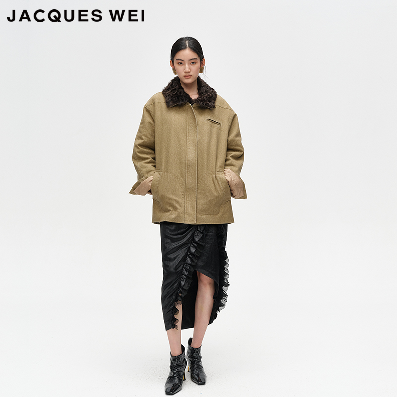 JACQUESWEI卡其毛领简约外套