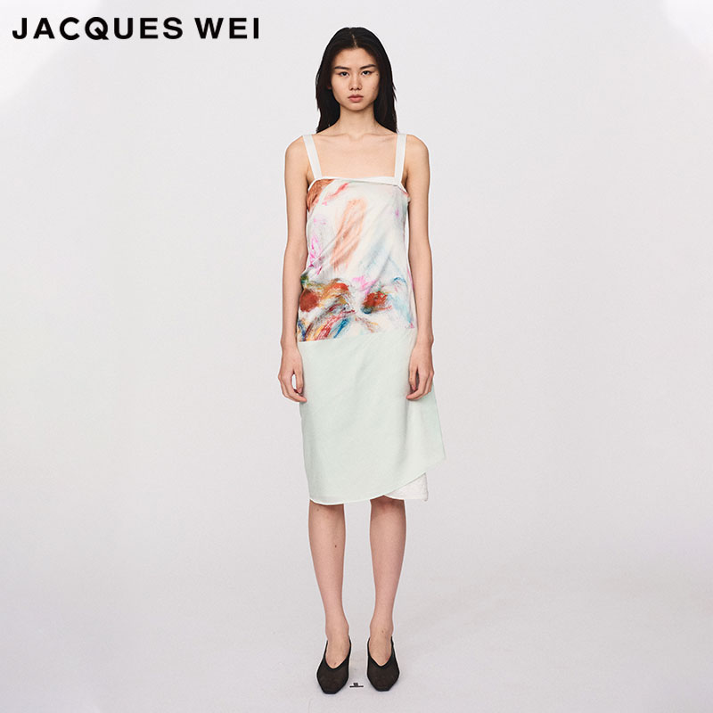 JACQUES WEI 设计师官方店2024SS春夏醋酸缎印花扎染连衣裙