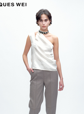 JACQUES WEI 2025秋冬系列新款白色挂脖单肩缎面背心女