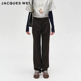 女深棕羊毛精纺直筒西裤 设计师官方店2024AW秋冬新款 WEI JACQUES