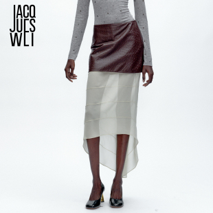 鸵鸟纹皮质拼接网纱白半身裙子女 2025年秋冬秀场同款 JACQUES WEI