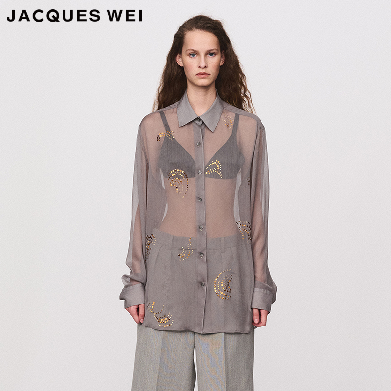 JACQUES WEI 设计师官方店2024SS春夏新款人丝雪纺钉珠微透衬衫
