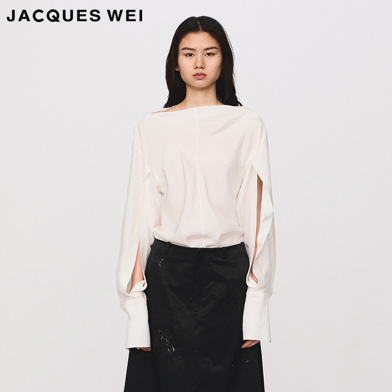 JACQUES WEI 设计师官方店2024SS春夏新款 白色醋酸长袖