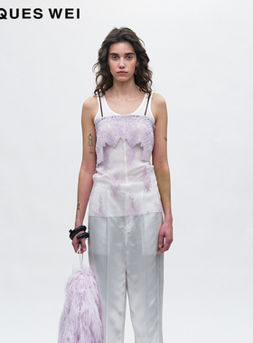 JACQUES WEI 2025夏季新款原创高级感吊带性感蕾丝浅紫色女款背心
