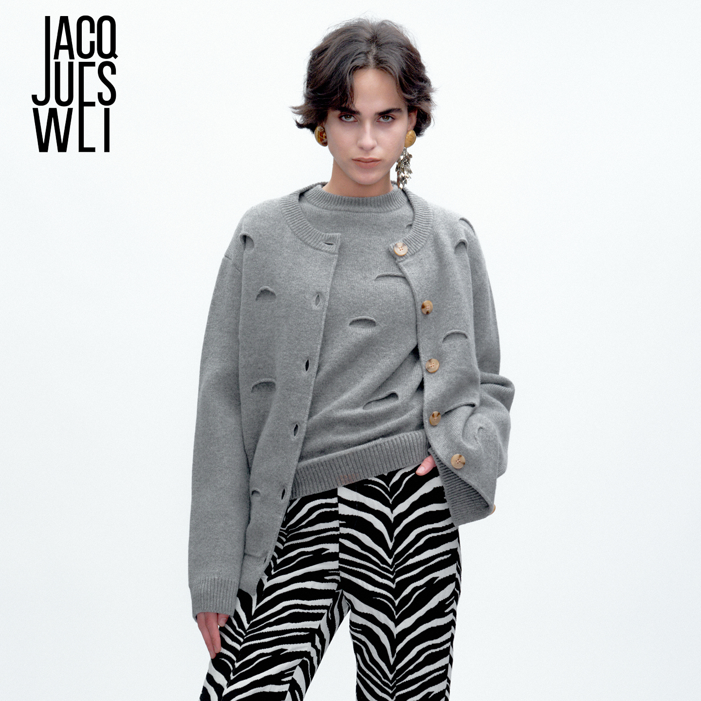 JACQUESWEI羊毛圆领针织衫开衫