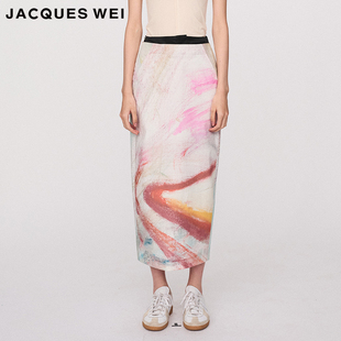 醋酸缎艺术家印花半裙 设计师官方店2024SS春夏新款 JACQUES WEI