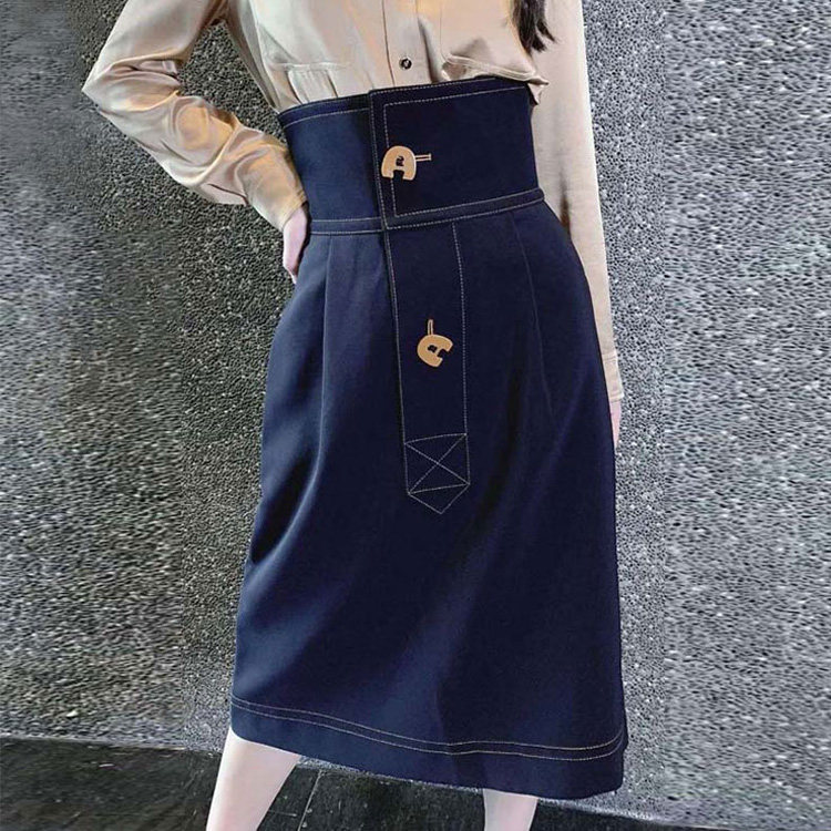 阿瑪施女装旗舰店官网2020秋新款腰封高腰中长A字半身裙女牛仔裙