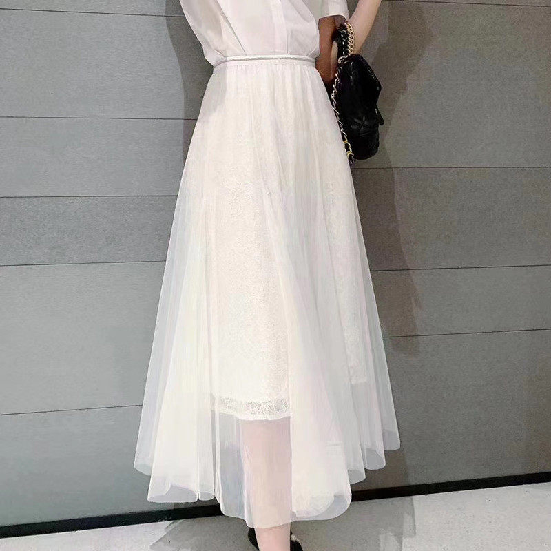 阿瑪施旗舰店官网女装正品裙子2020秋季新款优雅白网纱仙女半身裙