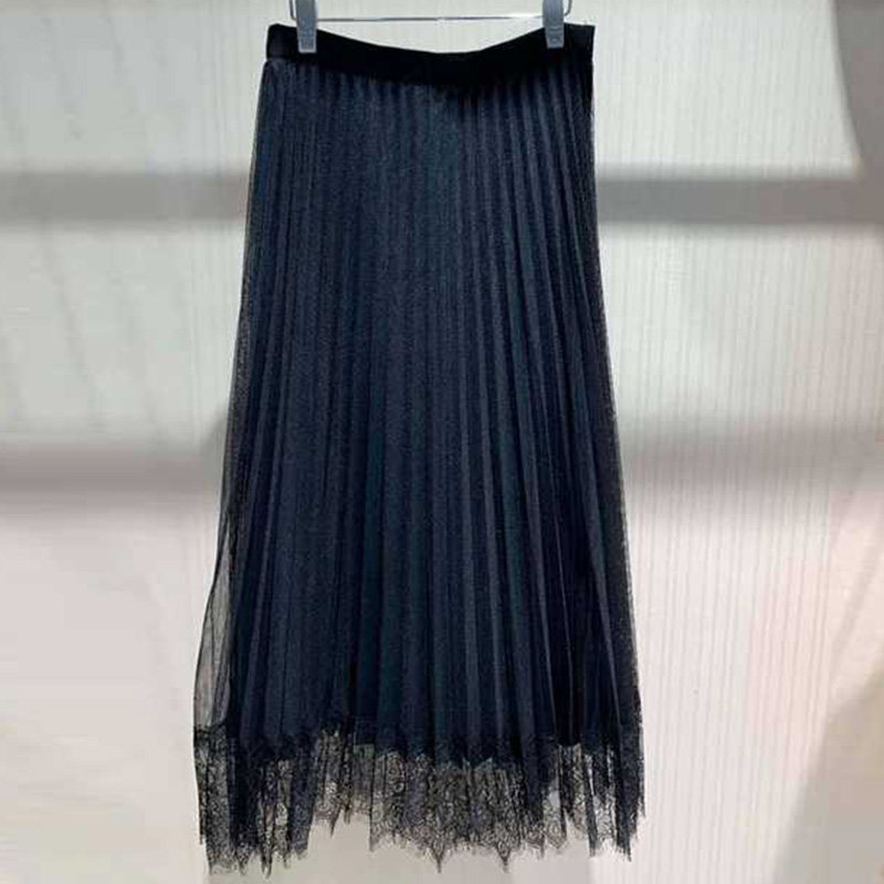 阿瑪施女装旗舰店2020秋新款百褶裙高腰显瘦蕾丝中长款半身裙女