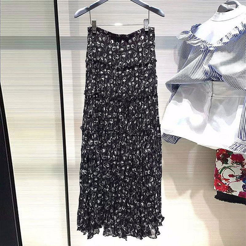 阿瑪施旗舰店官网中长款裙子2020春夏装新款高腰雪纺碎花半身裙女