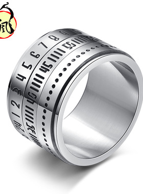 钛钢时间旋转戒指阿拉伯数字环