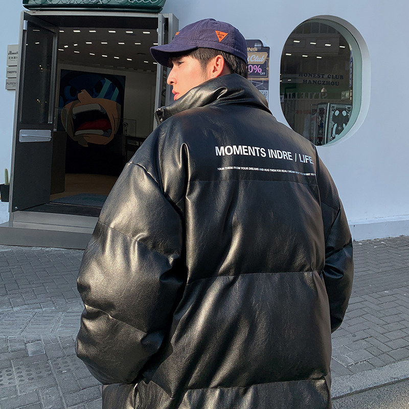 皮棉衣男冬季男款皮面面包服美式潮牌高街男生棉袄情侣棉服外套