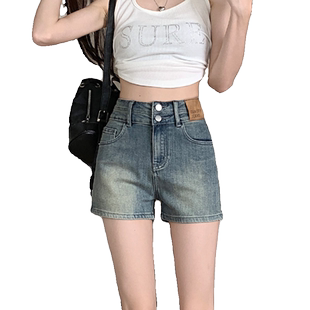 牛仔短裤女夏季新款高腰夏天辣妹弹力黄泥色大码胖mm显瘦a字热裤