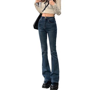辣妹牛仔裤女2022秋冬复古高腰修身直筒大码胖妹妹mm微喇叭裤子