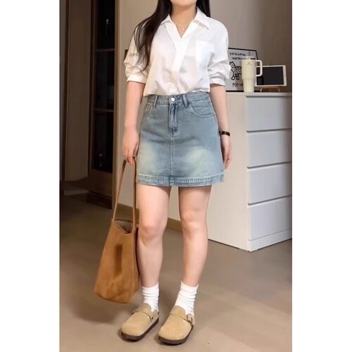 夏季复古遮肚a字半身短裙女