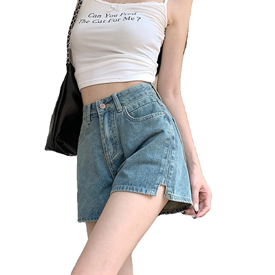 开叉牛仔短裤夏季女阔腿热裤