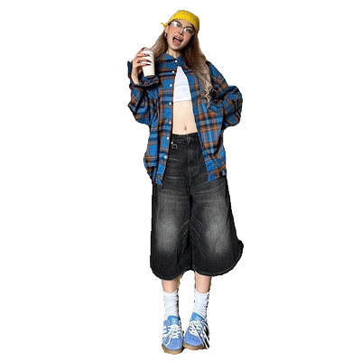 夏季美式黑色牛仔七分裤女