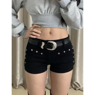 胖mm铆钉超短裤 新款 大码 女2025夏季 休闲修身 显瘦紧身弹力包臂热裤