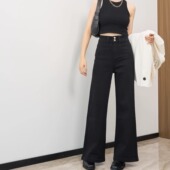 梨形身材阔腿裤 黑色高腰窄版 宽松显瘦大码 女秋冬烟管裤 直筒牛仔裤