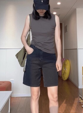 黑灰色直筒牛仔中裤女夏季百搭大码胖mm梨形身材阔腿五分牛仔裤子
