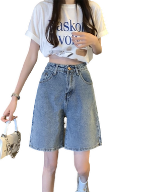 开叉牛仔短裤女夏季阔腿五分中裤