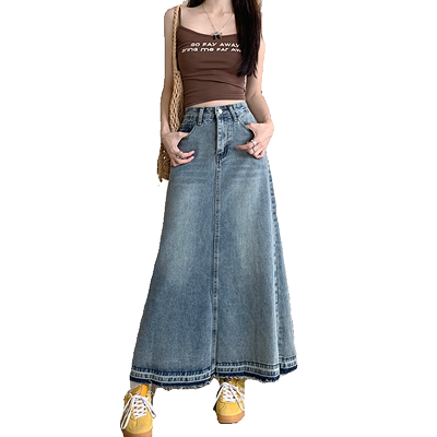 夏季新款中长款牛仔半身裙女