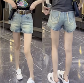 新款 宽松直筒裤 做旧阔腿牛仔短裤 夏季 女大码 薄款 高腰A字热裤 子潮