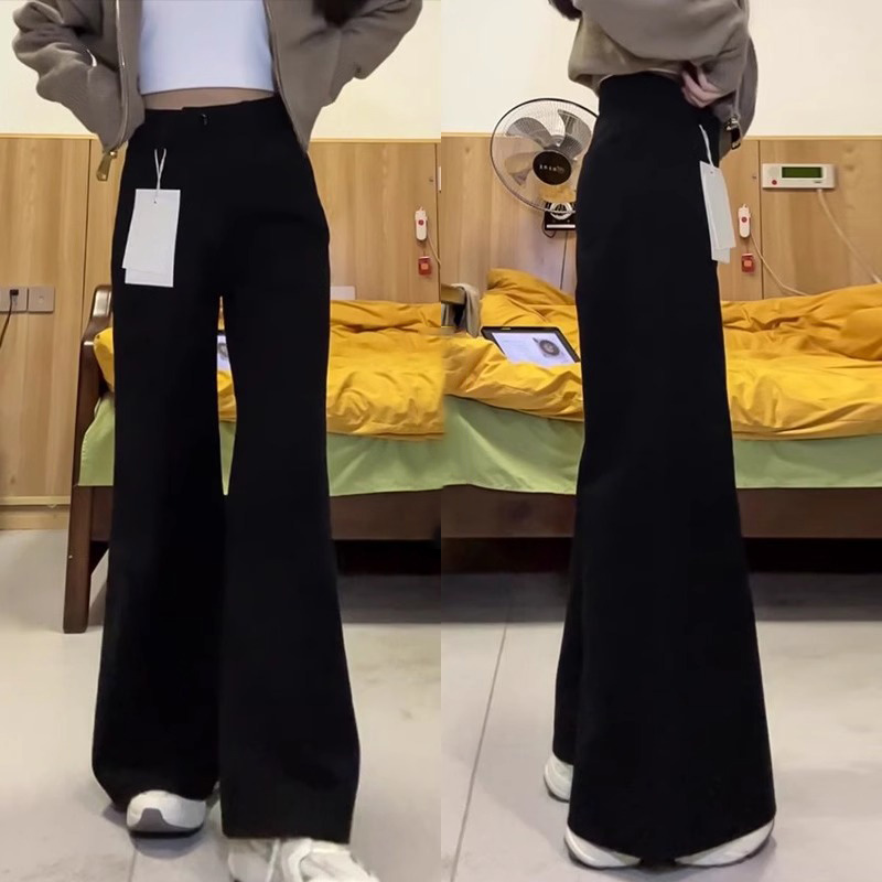 春秋加绒黑色微喇叭牛仔裤女