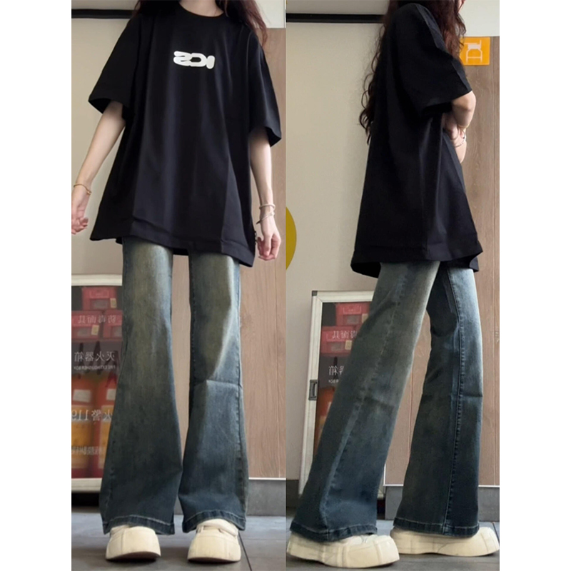 春秋大码新款微喇牛仔裤女