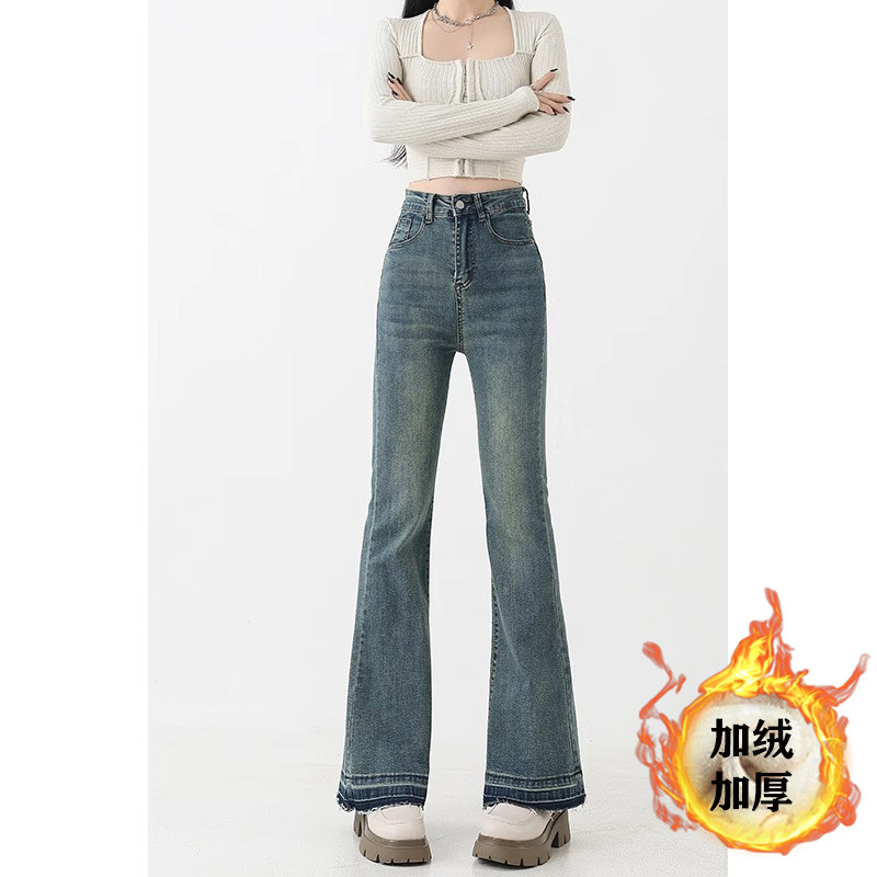 复古微喇牛仔裤女秋冬加绒高腰大码显瘦胖mm不贴腿梨形身材裤子潮,女装/女士精品,牛仔裤,淘宝优惠券,粉丝福利购,淘宝优惠卷