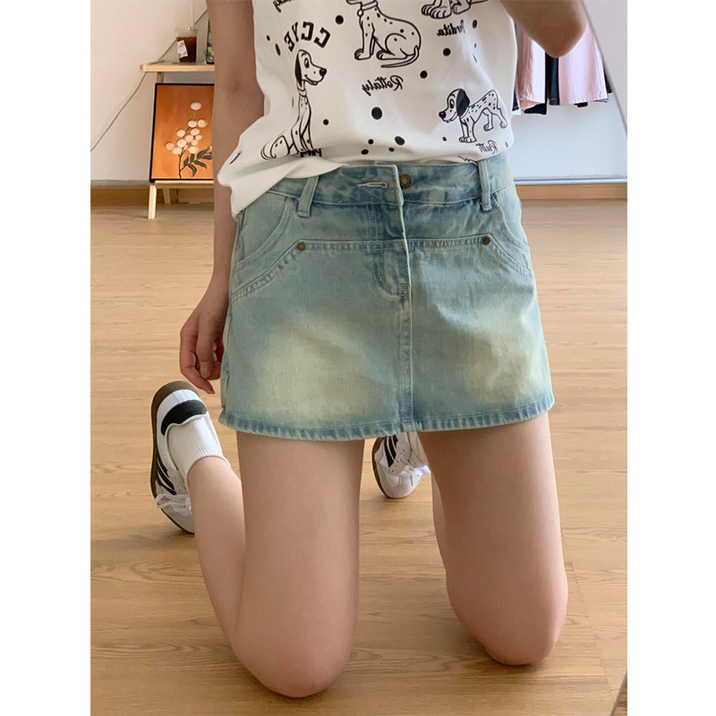 浅蓝色牛仔半身裙裤女2025年夏季薄款小个子修身显瘦A字包臂裙裤