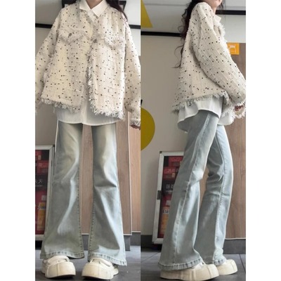 浅蓝色显瘦小个子喇叭牛仔裤女