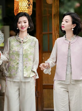 西子/【荷花马甲】非遗宋锦花罗桑蚕丝双面穿新中式马甲/MJBH1237