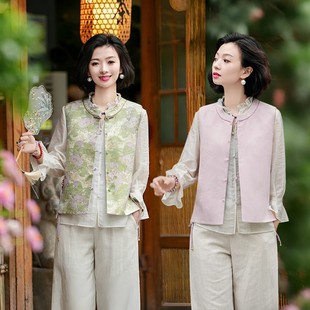 马甲 非遗宋锦花罗桑蚕丝双面穿新中式 MJBH1237 荷花马甲 西子