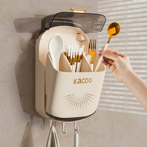 轻奢筷子收纳盒壁挂式家用筷子筒厨房沥水置物架筷子篓筷笼勺子桶